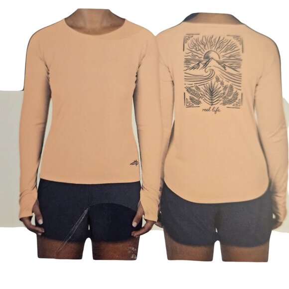 Reel Life Womens Jax Beach Long Sleeve Shirt XXL Peach UPF 50+ Moisture Wicking - Picture 1 of 7